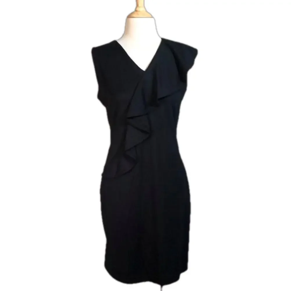 AMANDA UPRICHARD‎ Womens Large Black Ruffle Collar Sleeveless Dress Romantic New